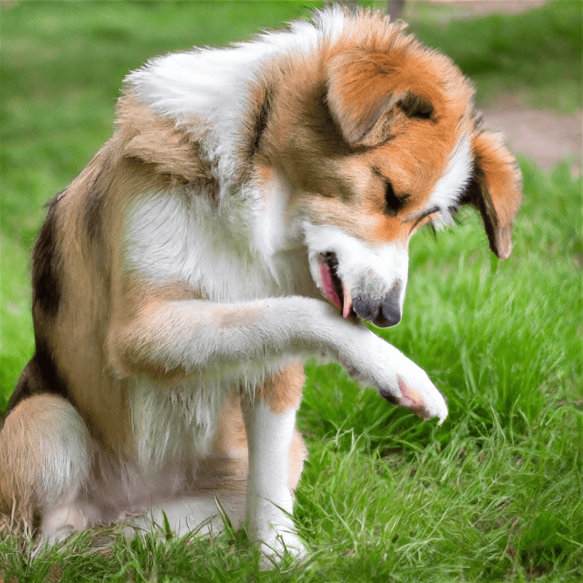 Dogs can have a medical condition that makes them lick their arms and paws. The underlying condition may be allergies. 